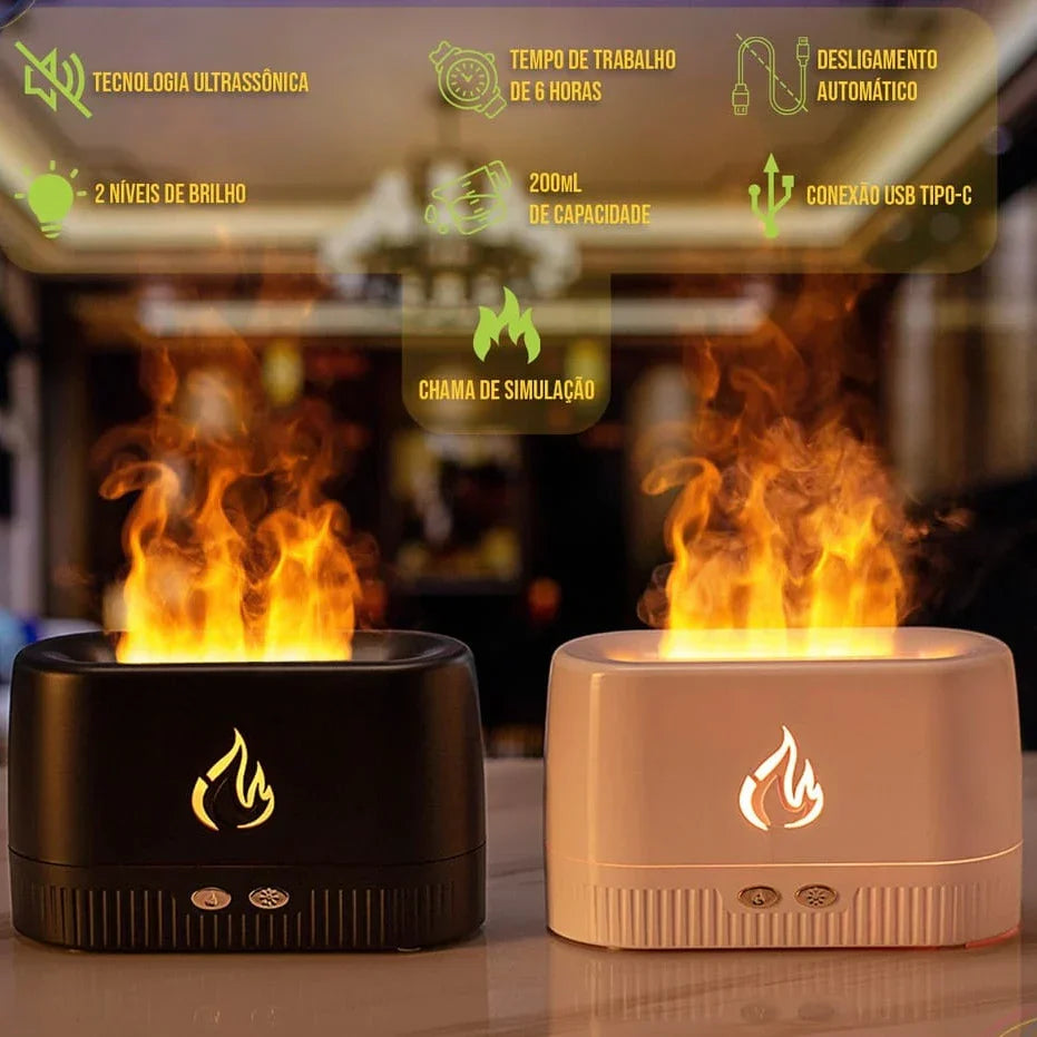 UmiFire®️ - Difusor de Aromas Ultrassônico com Simulador de Chamas