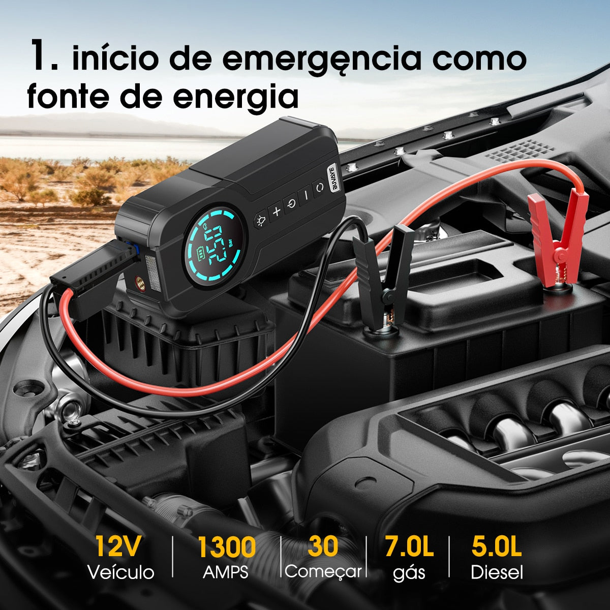 Safe Charger 2.0™ - Carregador de Bateria + Compressor de Ar